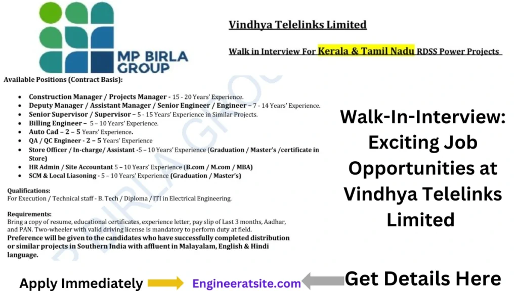 Vindhya Telelinks Limited:Walk-In-Interview 19th Feb 2025