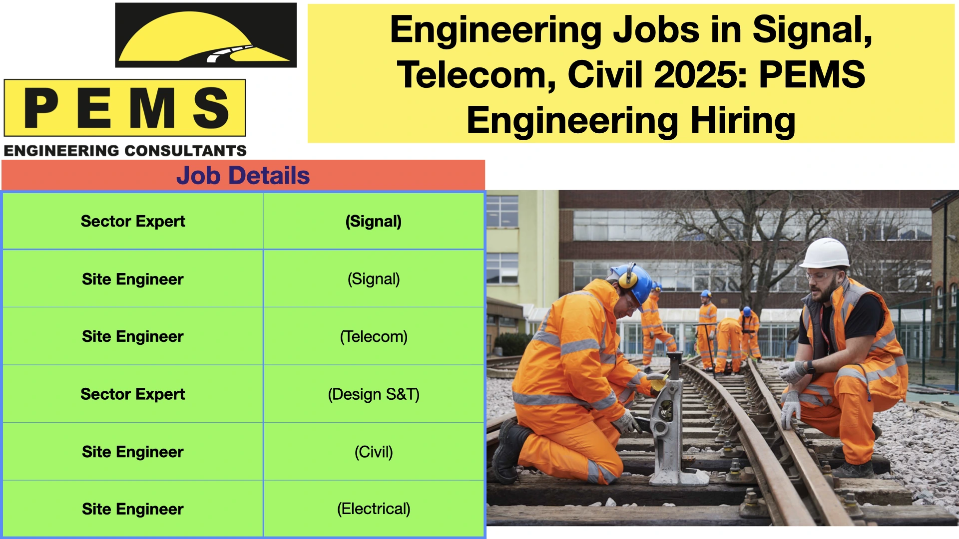 Engineering Jobs in Signal, Telecom, Civil 2025: PEMS Engineering Hiring