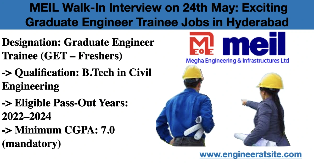 MEIL Walk-In Interview on 24th May: Exciting Graduate Engineer Trainee Jobs in Hyderabad