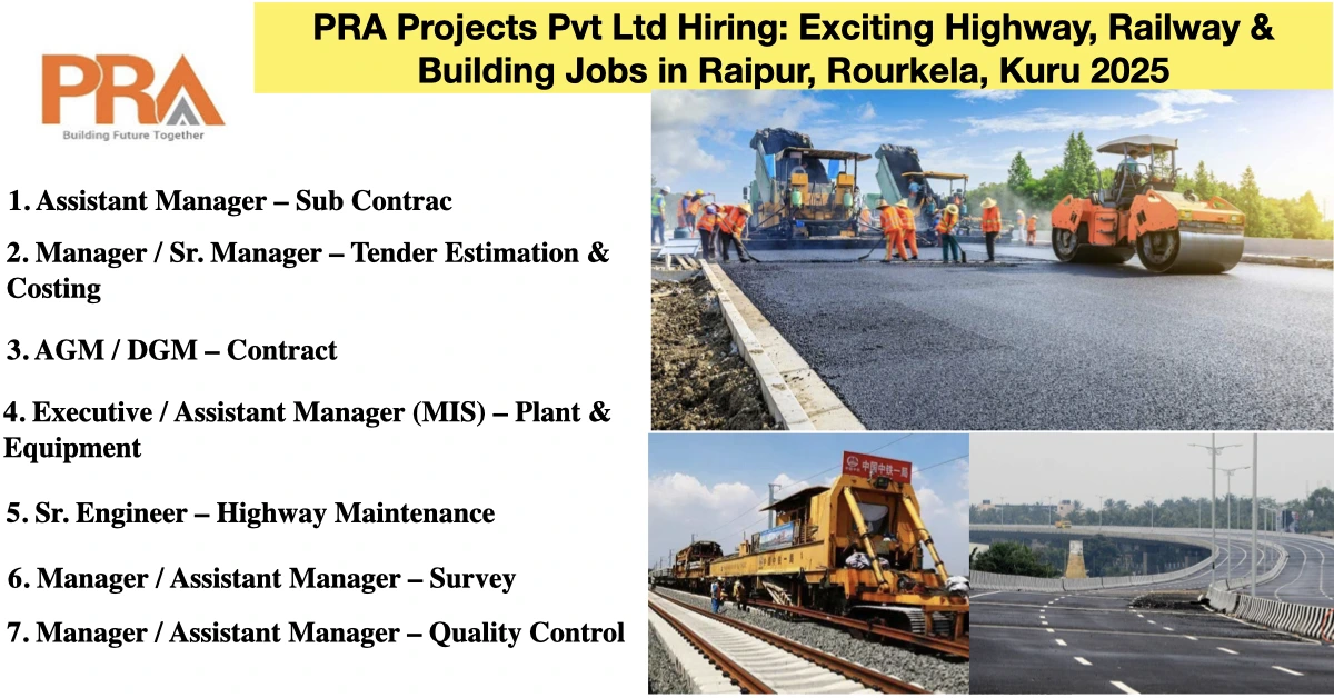 PRA Projects Pvt Ltd Hiring: Exciting Highway, Railway & Building Jobs in Raipur, Rourkela, Kuru 2025