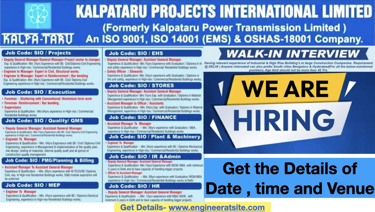 Kalpataru Projects International Ltd Hiring - Exciting Civil Engineering Jobs 2025