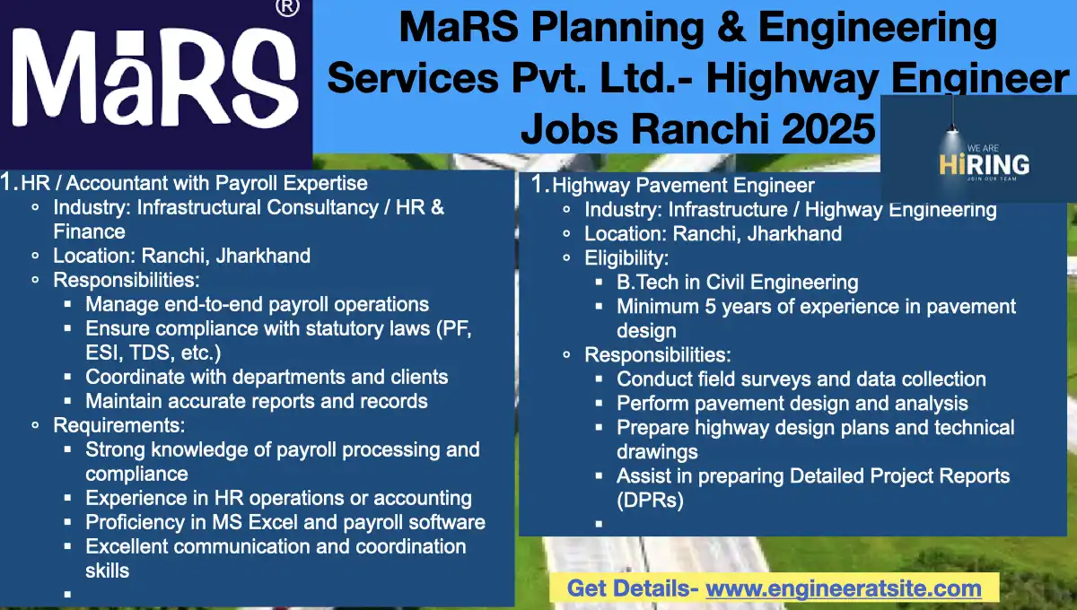 MaRS Planning & Engineering Services Pvt. Ltd.- Highway Engineer Jobs Ranchi 2025