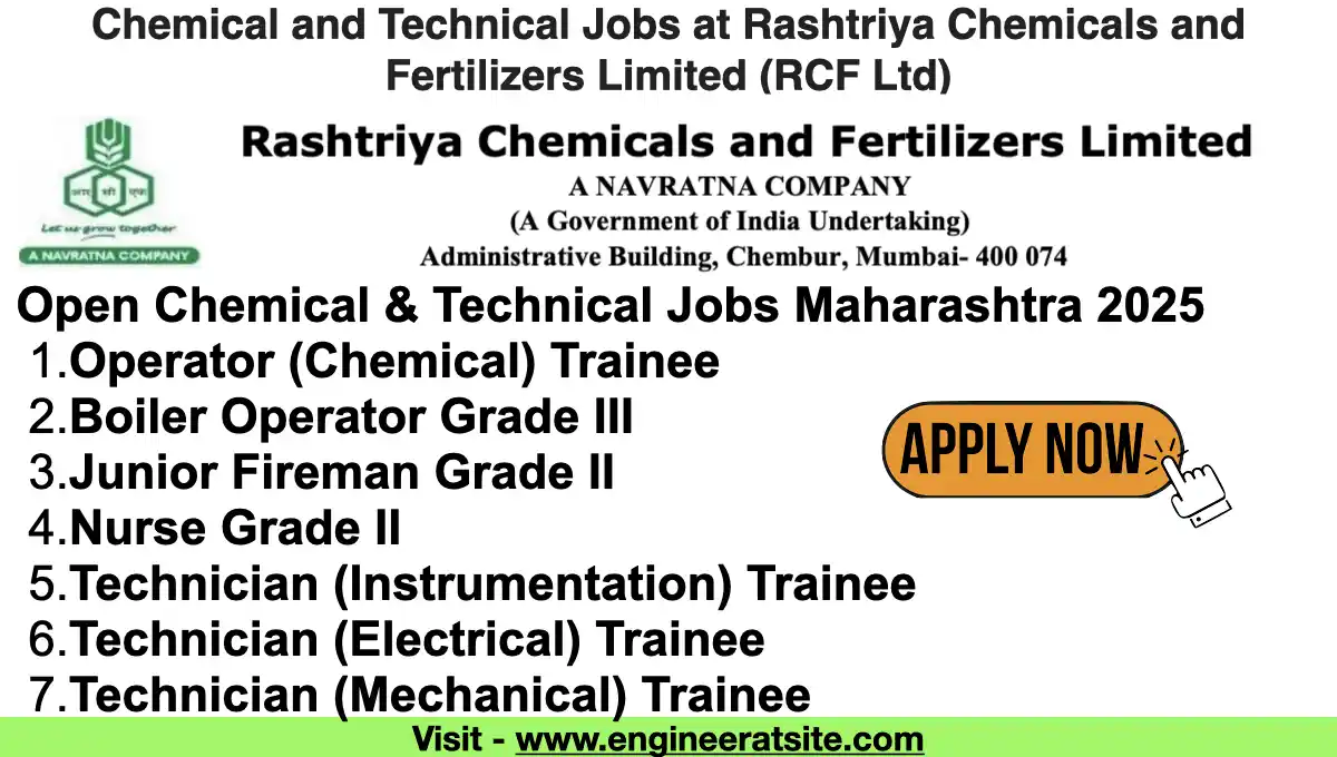 Chemical and Technical Jobs at Rashtriya Chemicals and Fertilizers Limited (RCF Ltd)