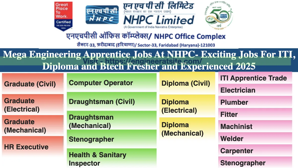 Mega Engineering Apprentice Jobs At NHPC- Exciting Jobs For ITI, Diploma and Btech Fresher and Experienced 2025